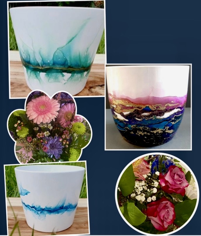 Ink flower pots that can be made during this workshop.